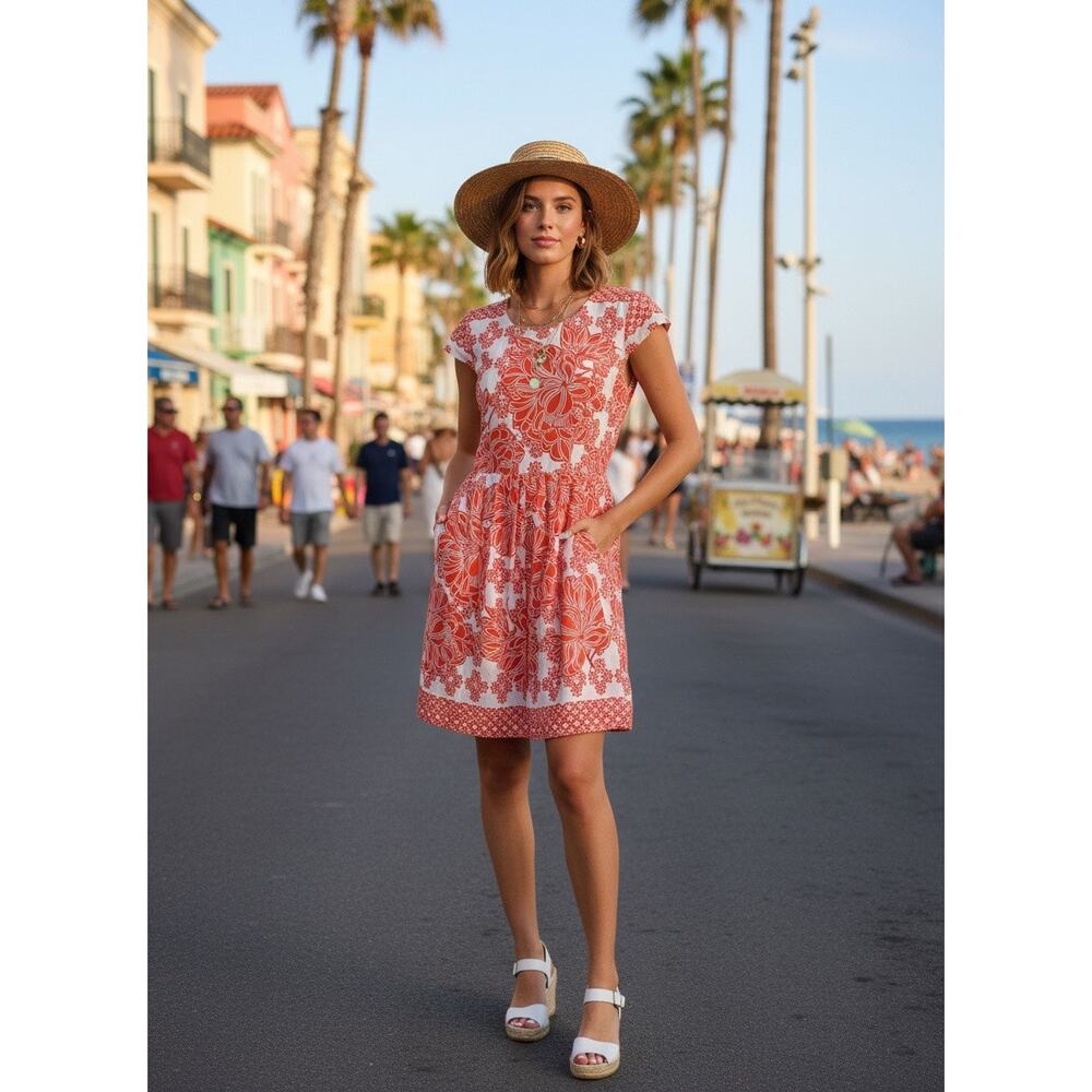 Y2K Era R & K Originals Red Floral Dress with Pockets